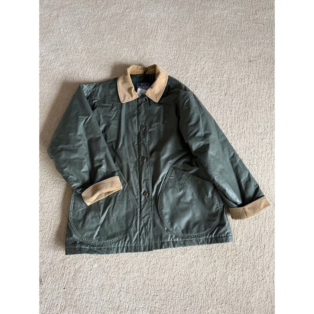 Vintage Woolrich Barn Jacket Womens XL Green Chore Coat Wool Lined Waxed USA